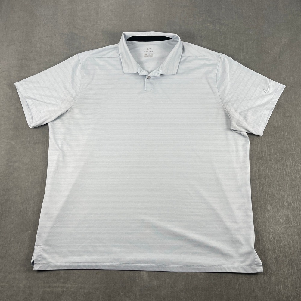Nike Men XXL Light Blue Polo Shirt Dri-Fit Short Sleeve Striped